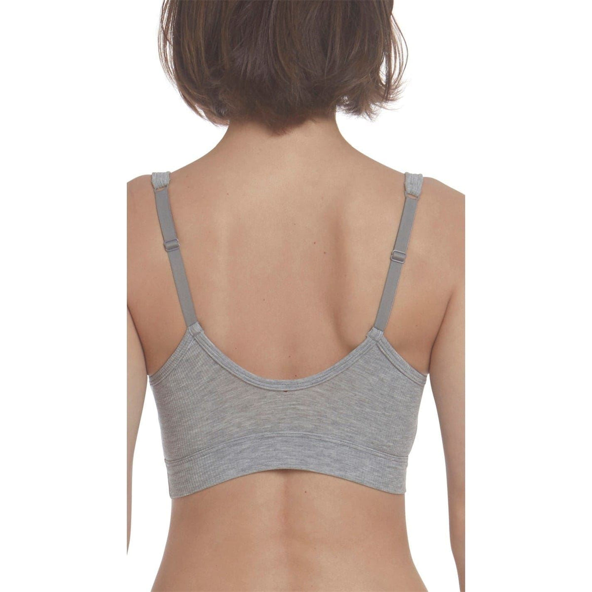 Heather grey bralette with open back straps and adidas logo