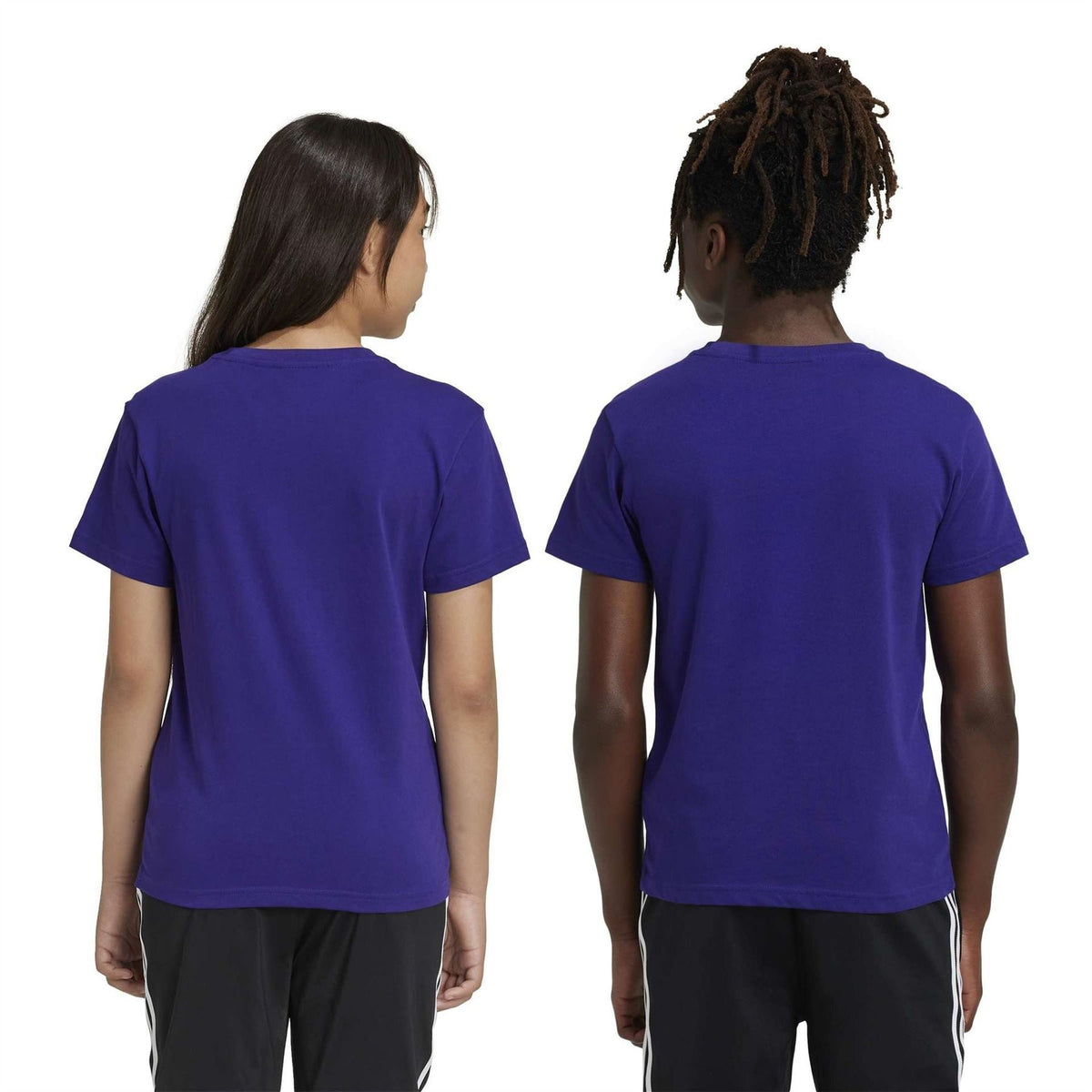 Purple crew neck short-sleeve T-shirt, back view