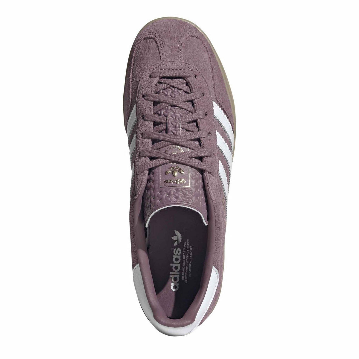 adidas Gazelle Indoor trainers, mauve lace-up shoe with inner adidas logo and white stripes