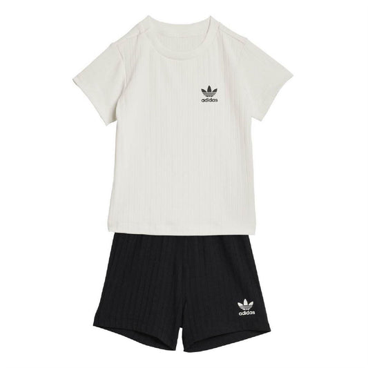 Infants ribbed T-shirt and shorts set with white tee and black shorts