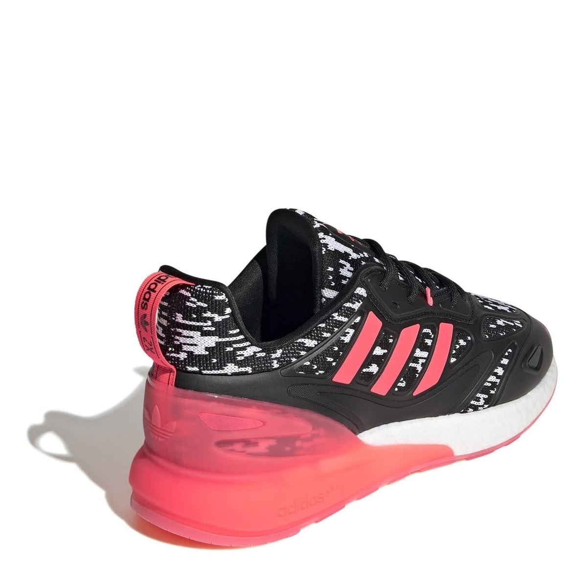adidas ZX 2K Boost 2 low-top sneakers, black upper with pink heel panel and white sole