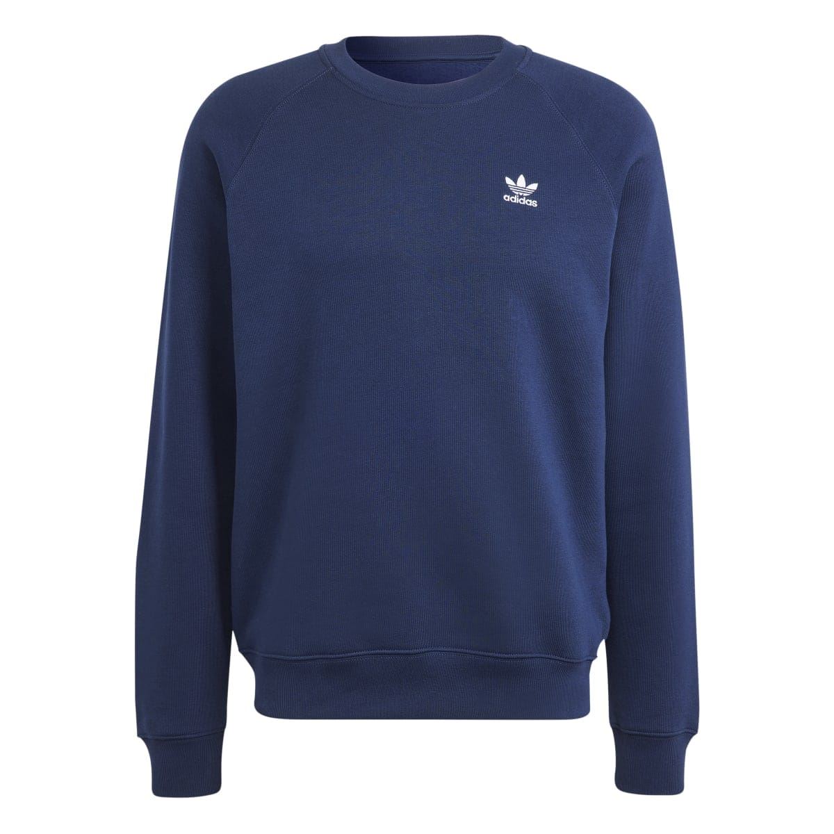Navy crewneck sweatshirt with small adidas trefoil logo