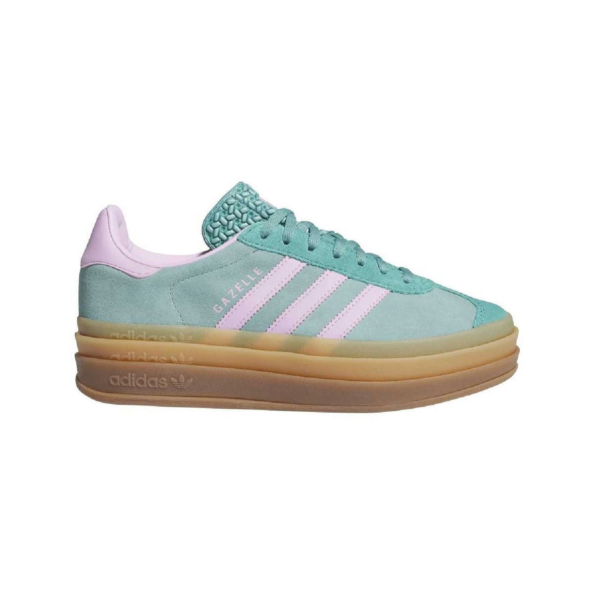 Powder teal Gazelle Bold trainers with pink-purple stripes and chunky gum sole
