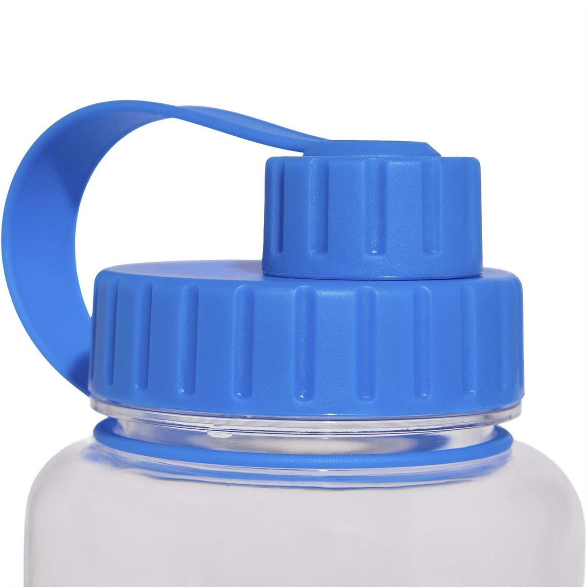 adidas Originals clear bottle with stacked blue caps and carrying loop