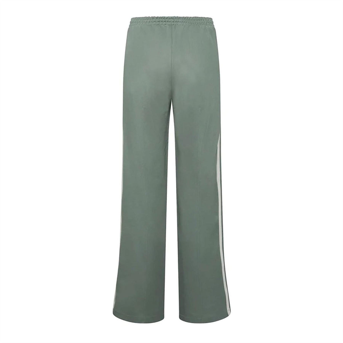 Green adidas track pants with wide leg, elastic waistband, side stripe and trefoil