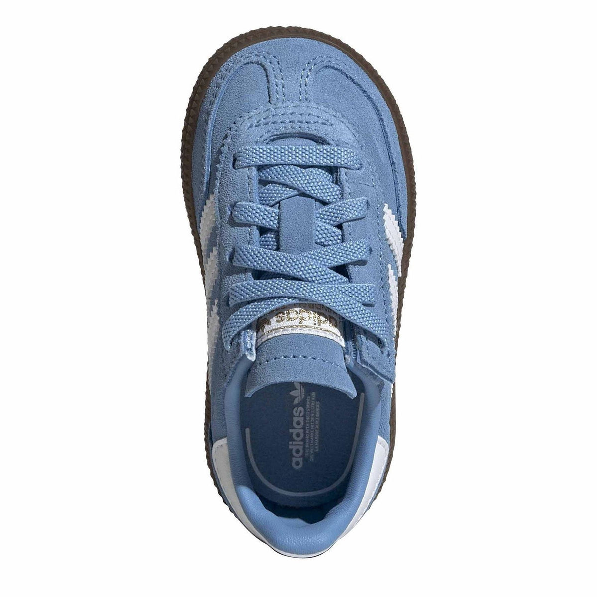 Light blue adidas sneakers with lace-up closure and white side stripes