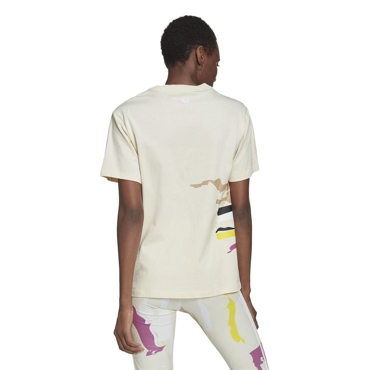 adidas Originals women's X Thebe Magugu regular T-shirt, casual tops with graphic design and comfortable fit, displayed on a hanger.