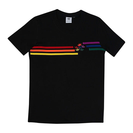 adidas Originals black crew-neck short-sleeve T-shirt with multicolor stripe graphic