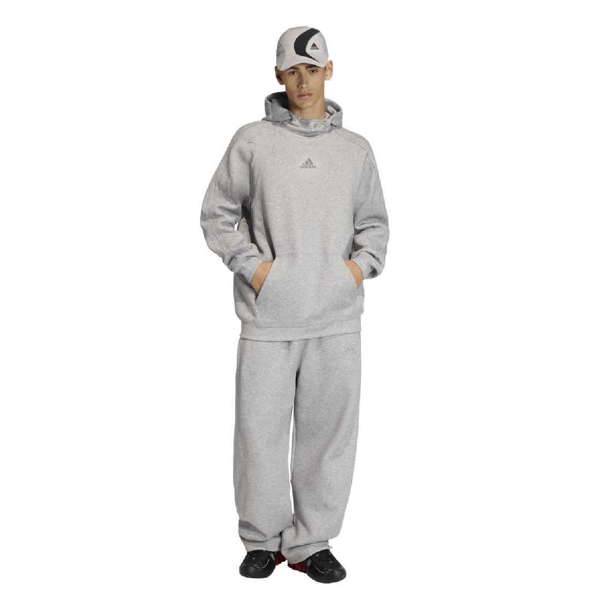 Grey adidas hoodie set with matching joggers, hood and kangaroo pocket