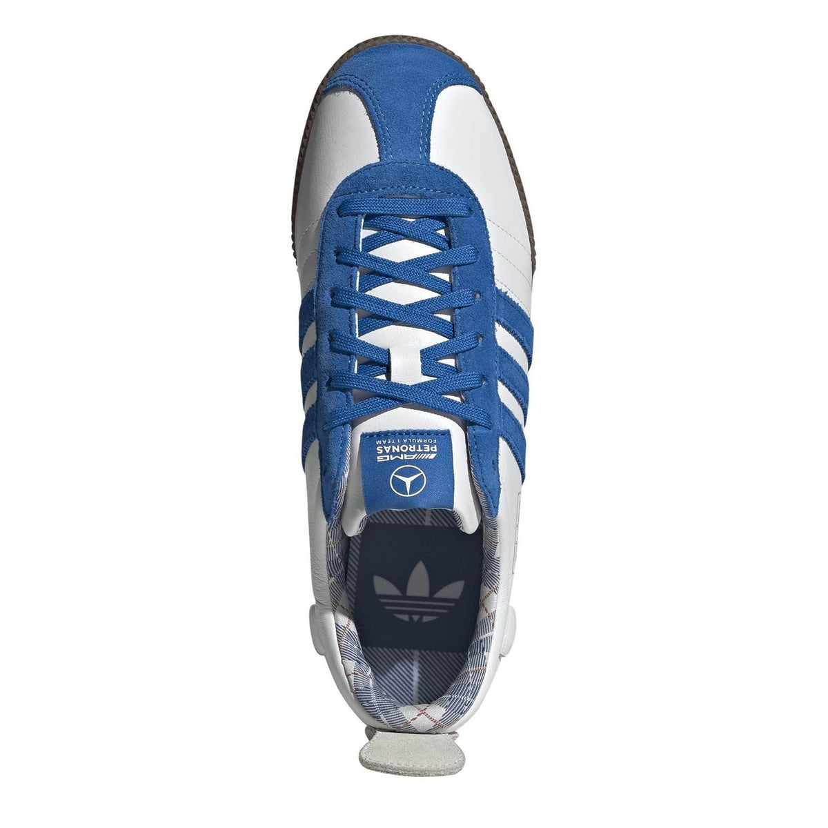 adidas Samba 62 low-top sneakers, blue-and-white laces and tongue label, front view