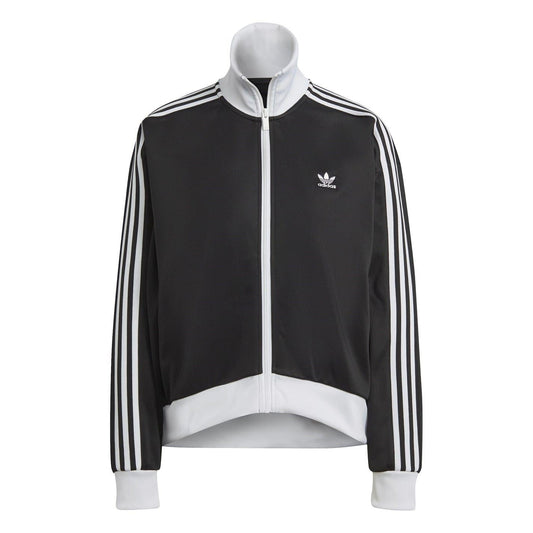 adidas Originals high neck ribbed cuff track jacket, grey sweatshirt with zip closure and athletic fit, on white background