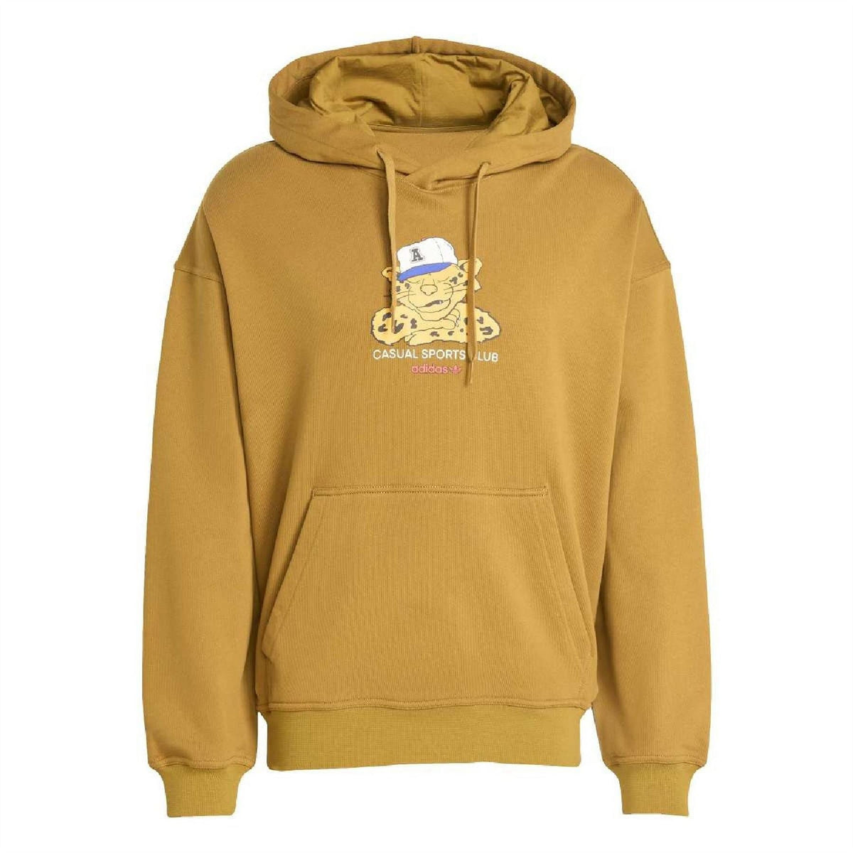 Bronze hooded sweatshirt with drawstrings, kangaroo pocket, and front graphic logo
