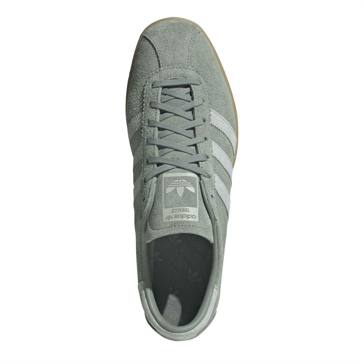 adidas Originals low-top sneaker top view, light green laces and padded collar
