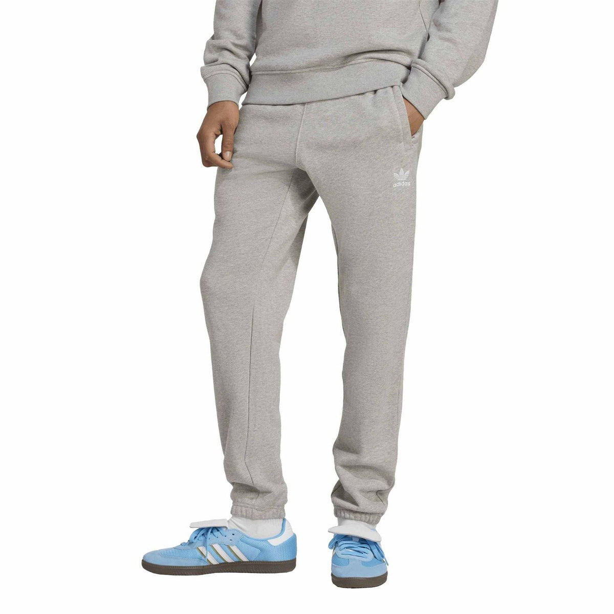 Heather grey adidas Originals jogger pants with side trefoil logo and tapered leg