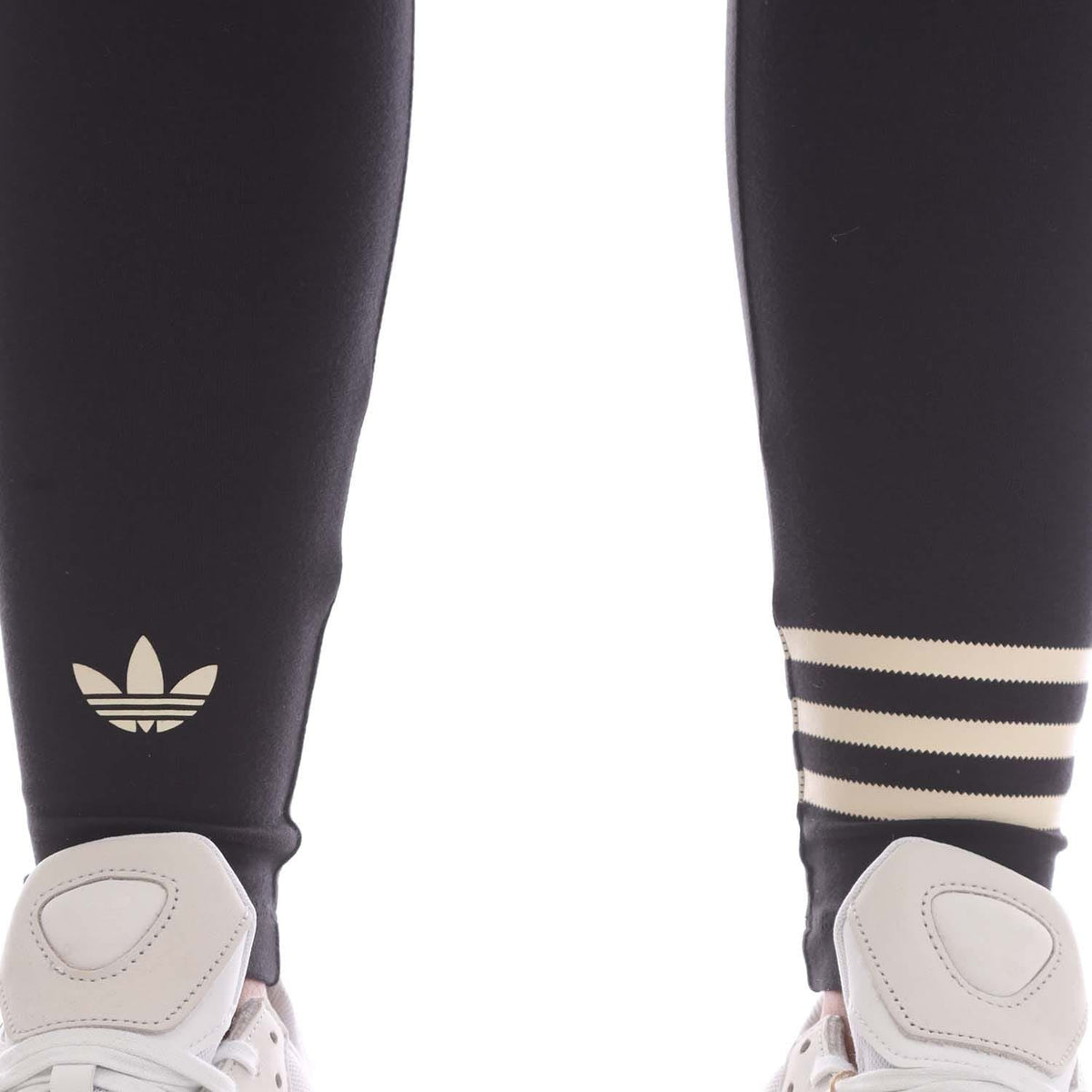 Black adidas Originals leggings with trefoil ankle logo and striped cuff detail