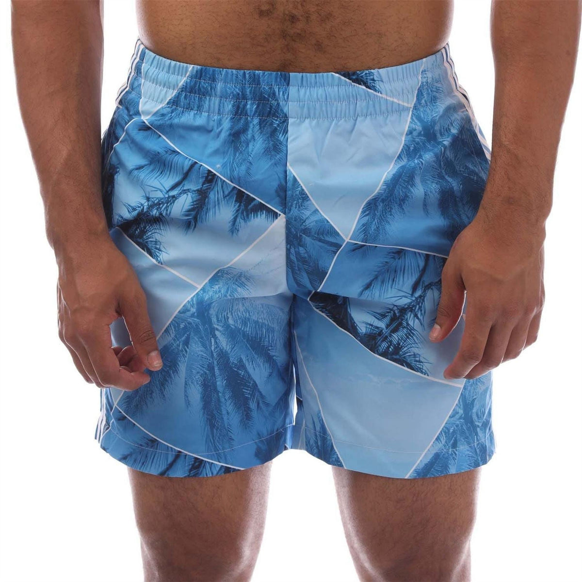 adidas Originals swim shorts in navy blue with white logo, lightweight and quick-drying for beach or pool activities
