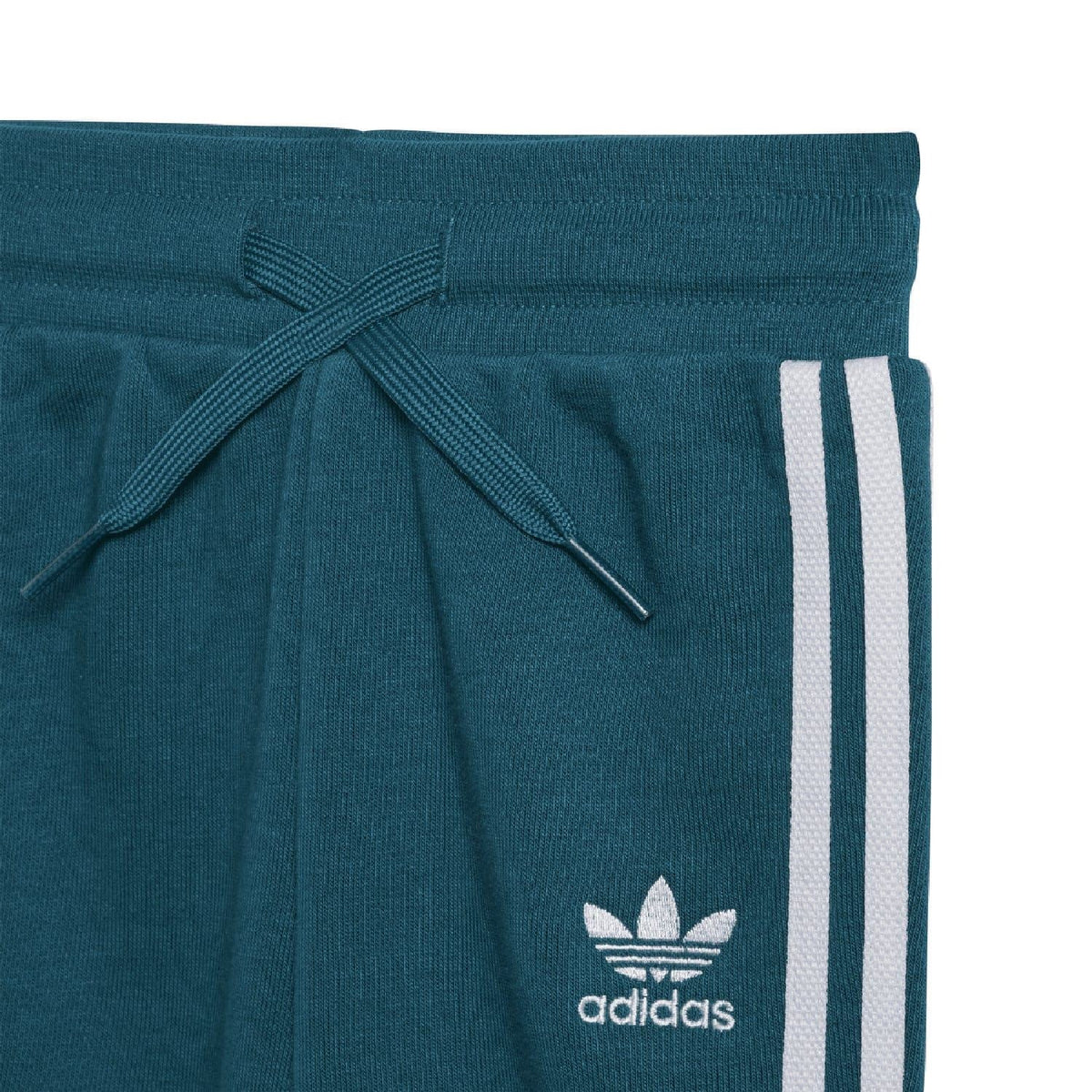Teal joggers with drawstring waist and side stripe, adidas logo