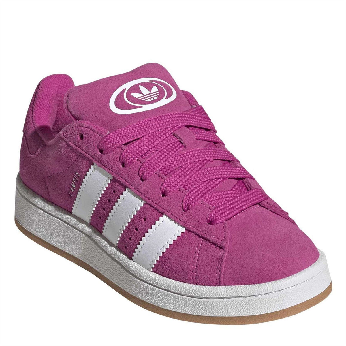 Purple adidas Originals trainers with logo patch on tongue and white three-stripe side