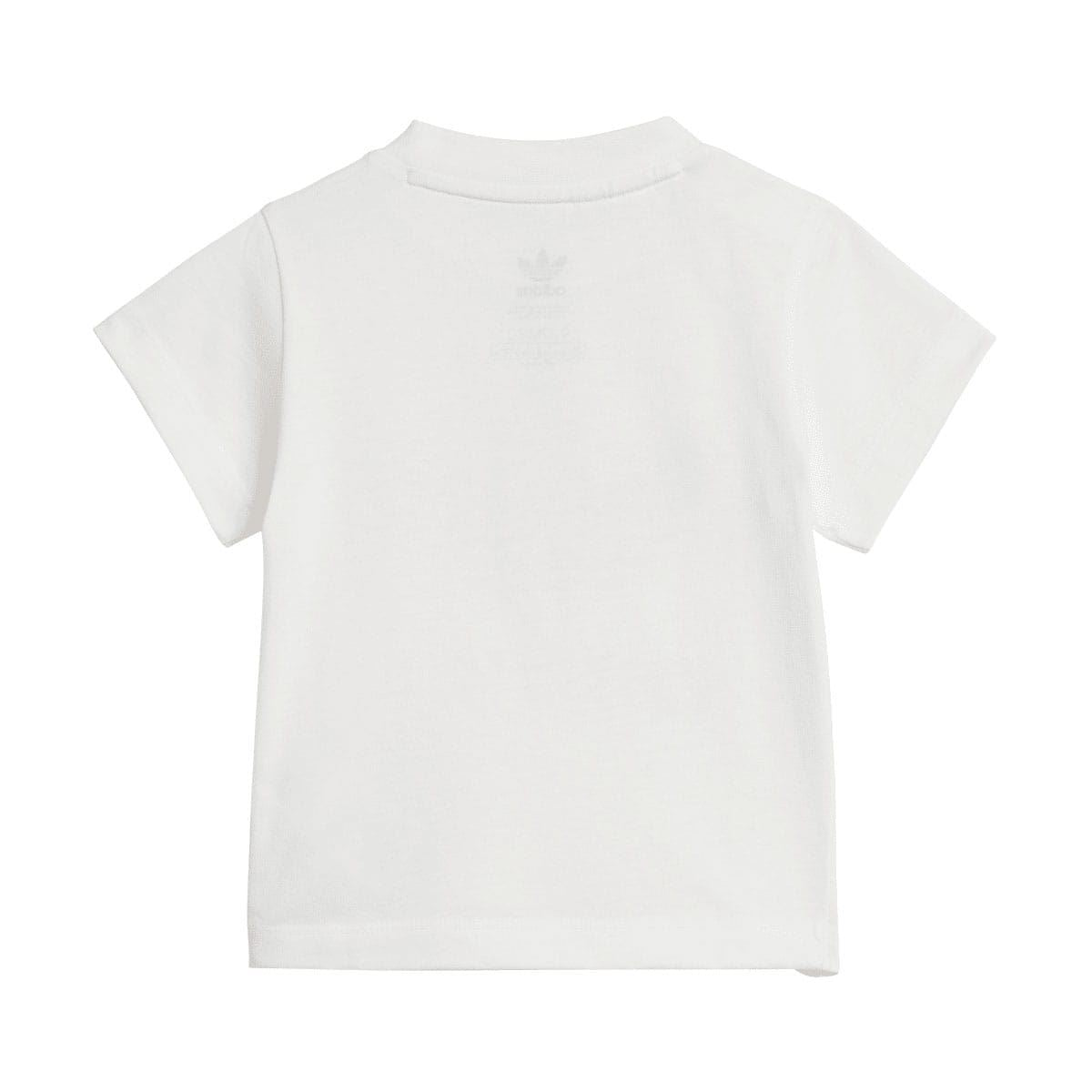 Infant white t-shirt with small adidas logo on upper back