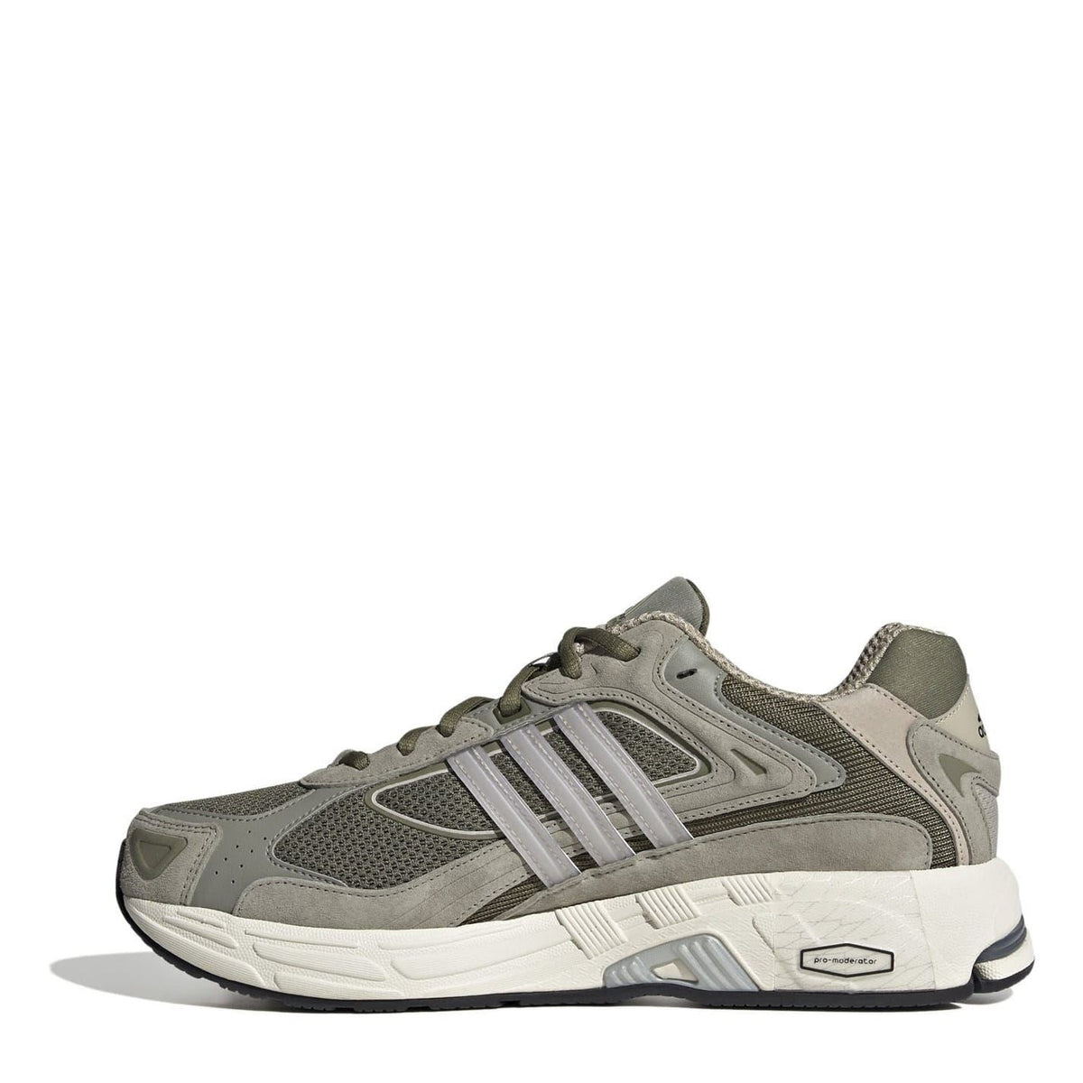adidas low-top sneakers in gray with suede panels and white three-stripe details