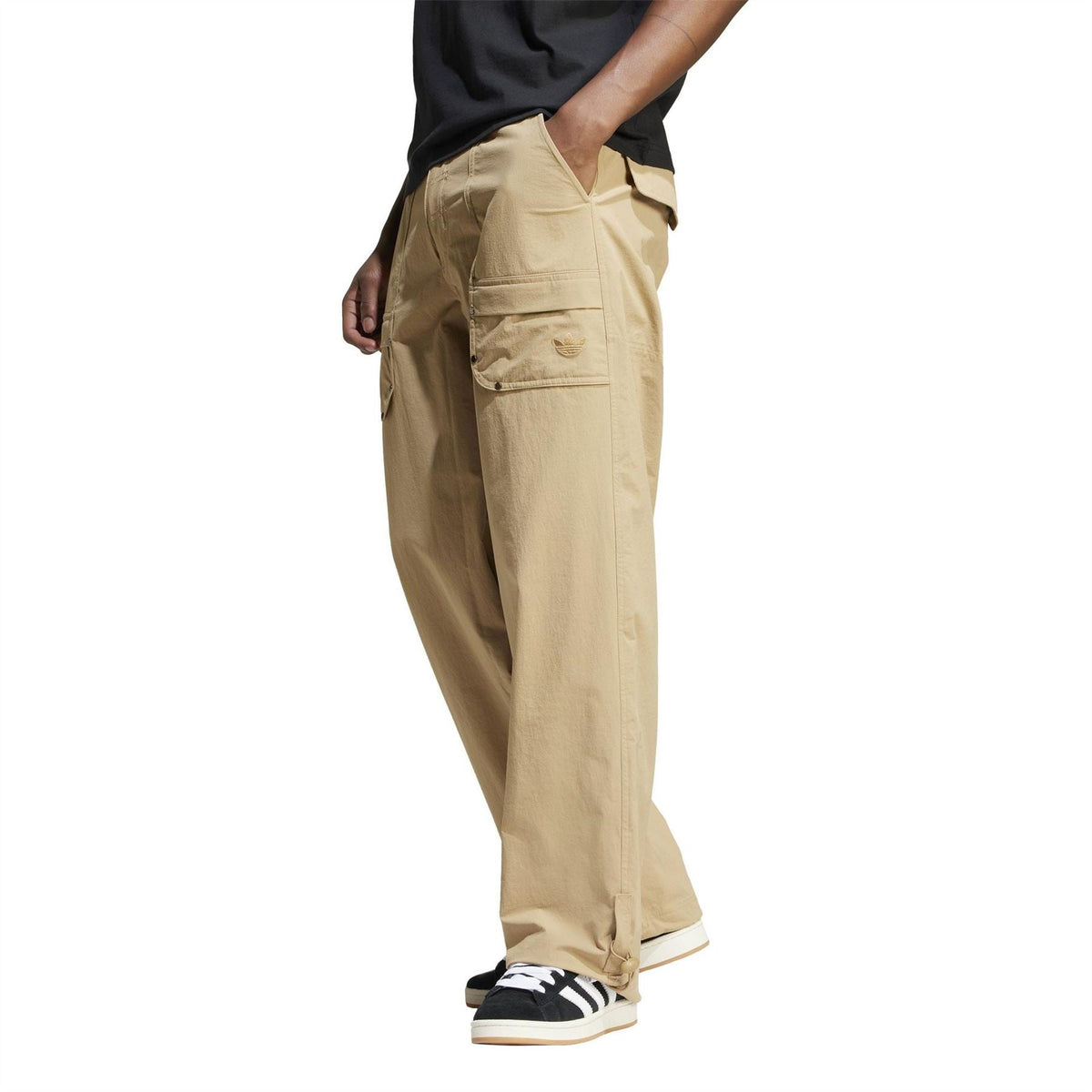 adidas Originals beige cargo pants with flap pocket and ankle drawstring detail