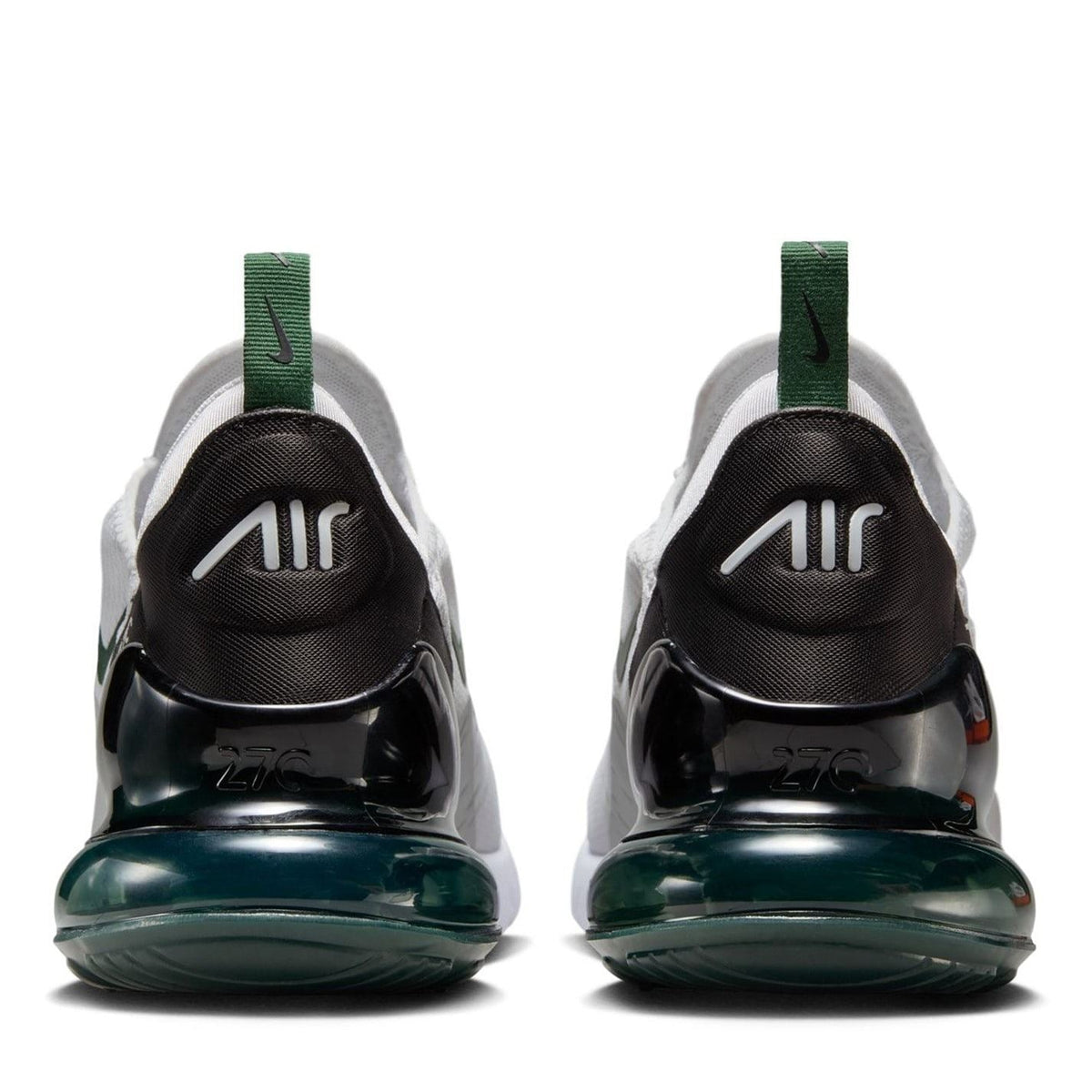 Nike Air Max 270 trainers, dark upper with green strap and glossy green heel