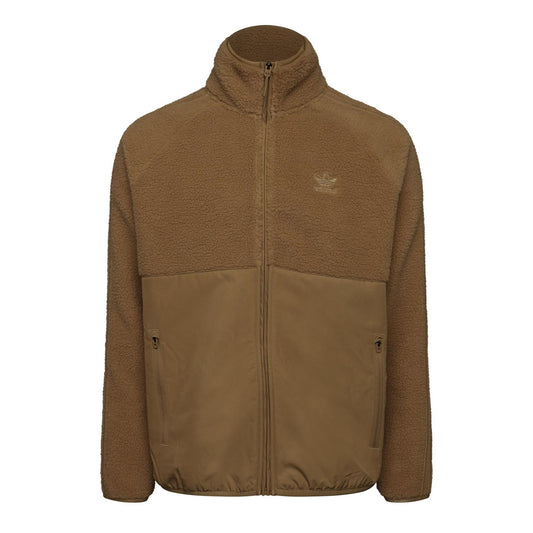 adidas Originals full-zip polarfleece jacket in trace khaki, stand collar, two-tone front