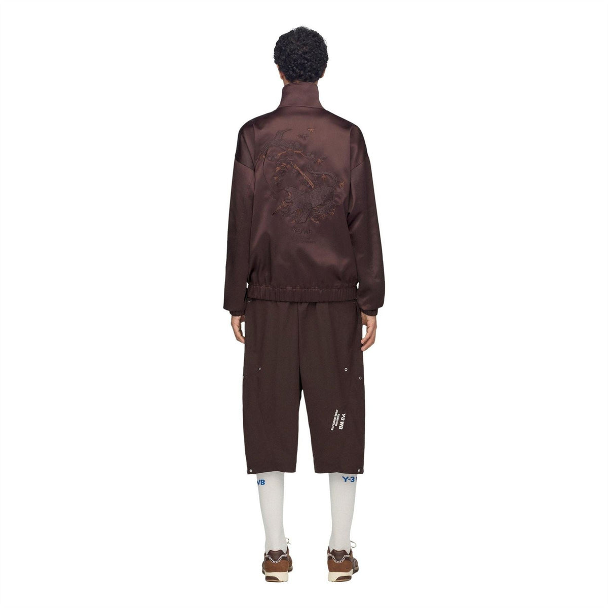 Brown knee-length shorts with elastic waist and back Y-3 logo print