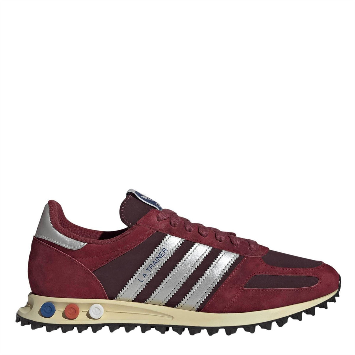 adidas Originals LA Trainer OG sneakers in burgundy and cream with striped side panels