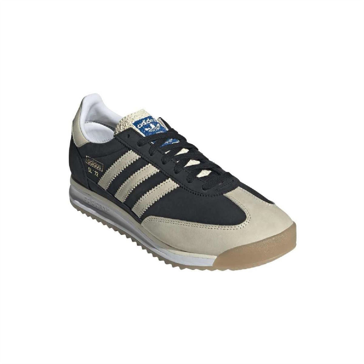 adidas Originals SL 72 RS sneaker angled view, core black upper with cream side panels