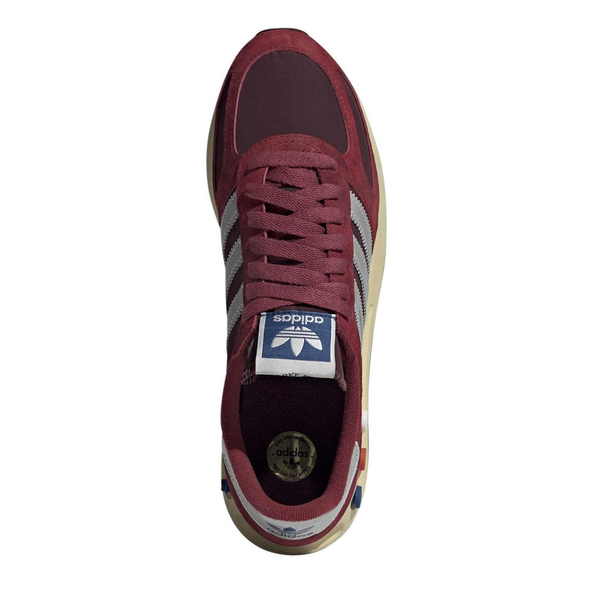 adidas Originals LA Trainer OG sneaker, burgundy lace-up with tongue logo and textured lining