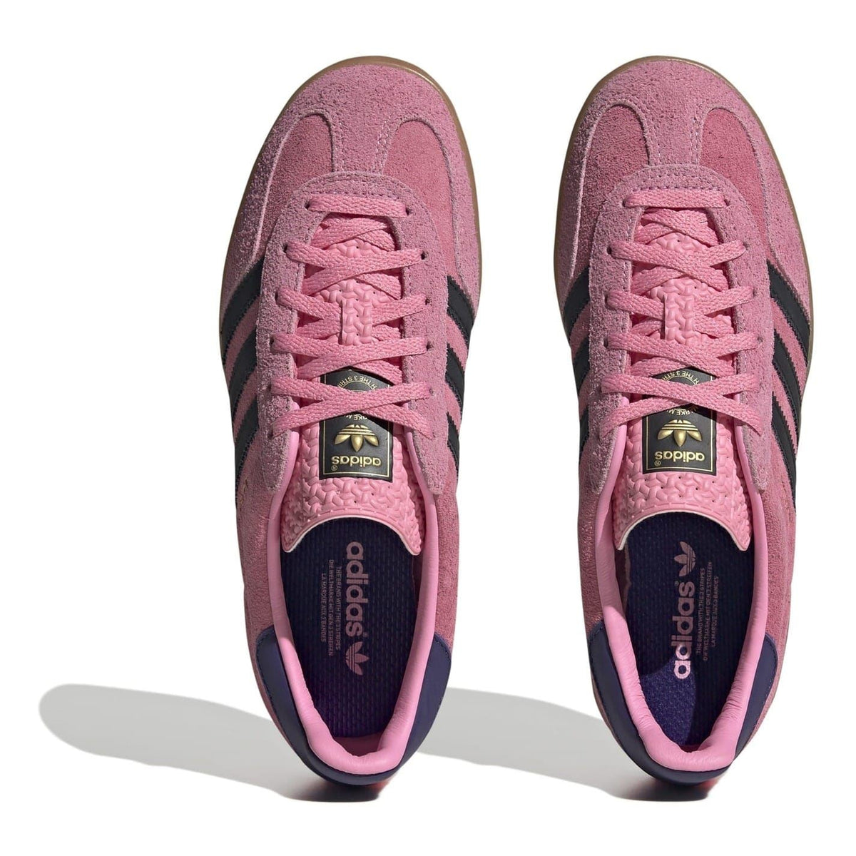 adidas Originals low-top Gazelle trainers, pink suede with lace-up front and adidas branding