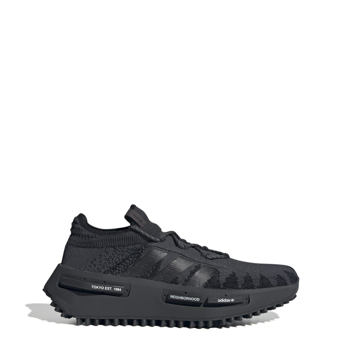 adidas NMD_S1 knit trainers, black lace-up with chunky tread sole and heel patch