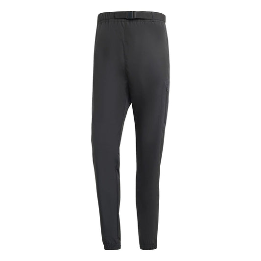 Black utility joggers with elastic waistband and tapered legs