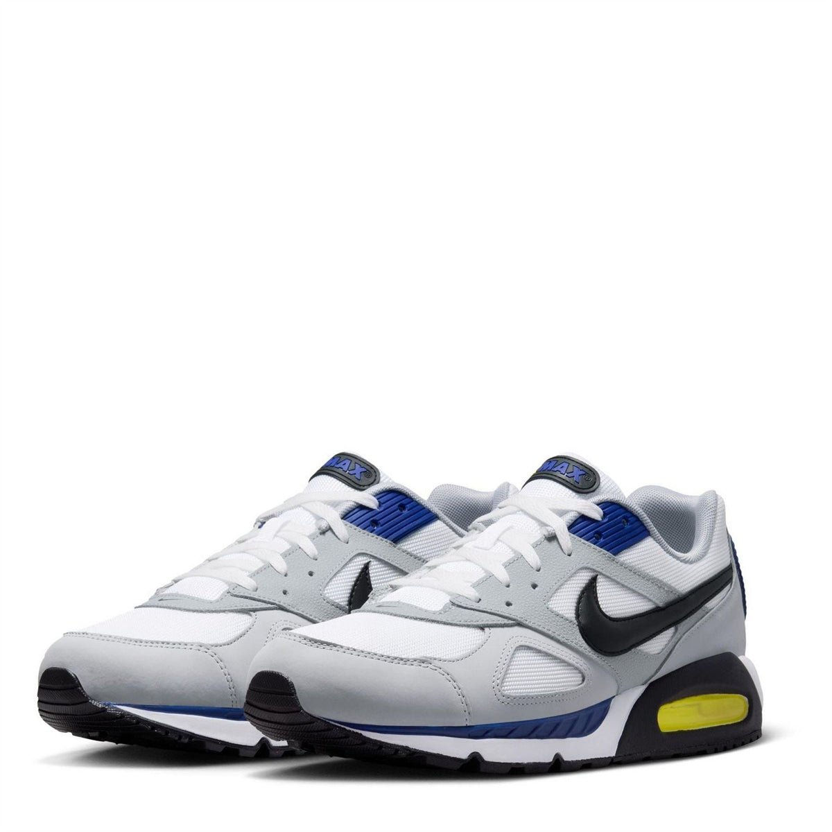 Air Max Ivo trainers in white/gray with blue accents and neon yellow Air unit