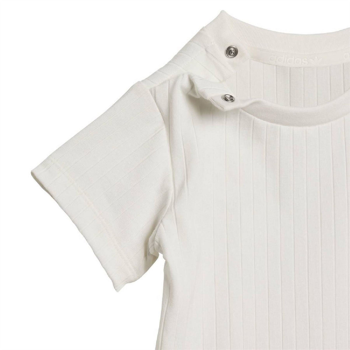 Infants' white ribbed T-shirt with snap-button collar detail