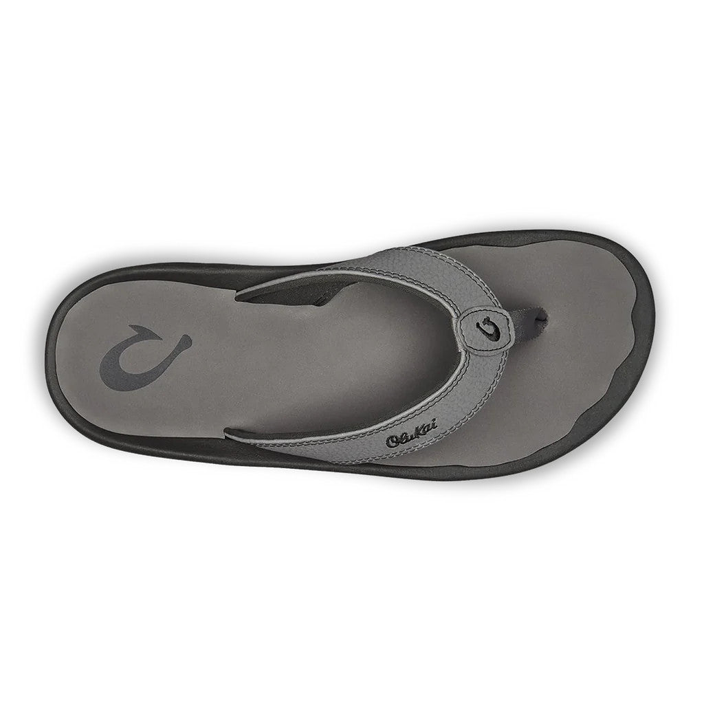 Men’s dark gray flip-flop sandal with cushioned footbed and logo on the strap
