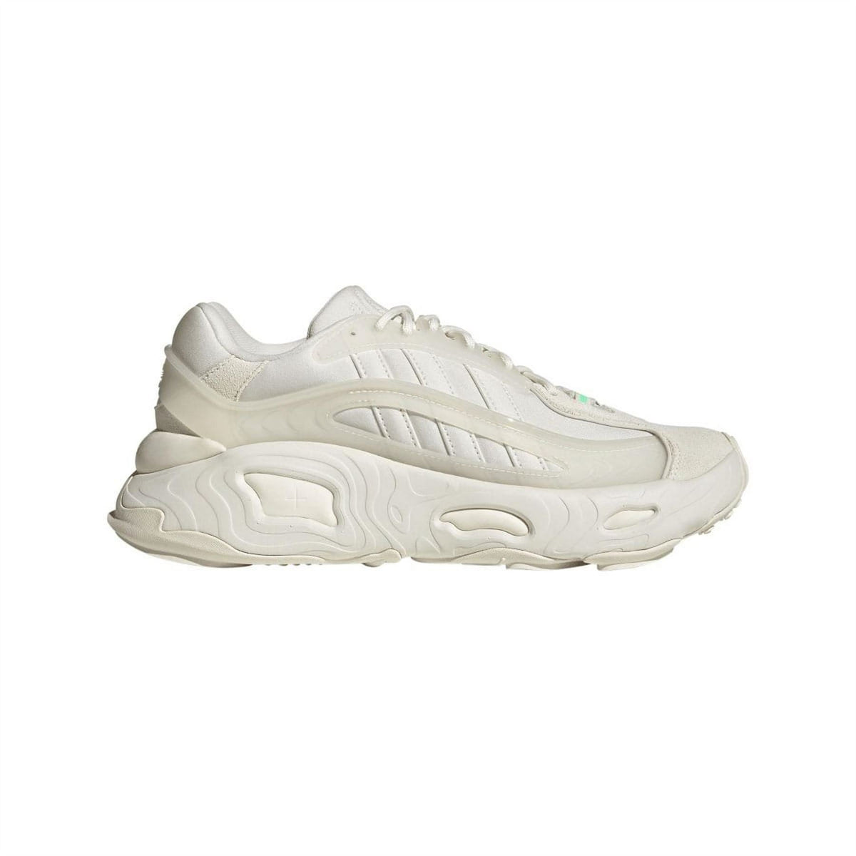 Off-white low-top lace-up trainers with chunky cushioned sole and side stripe overlays