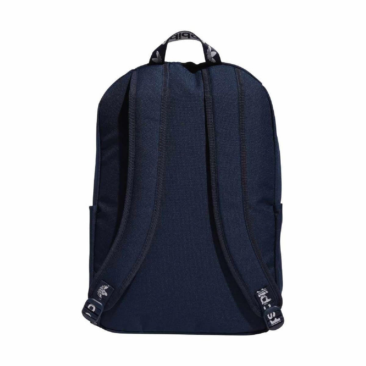 Dark indigo backpack with padded back panel and adjustable shoulder straps