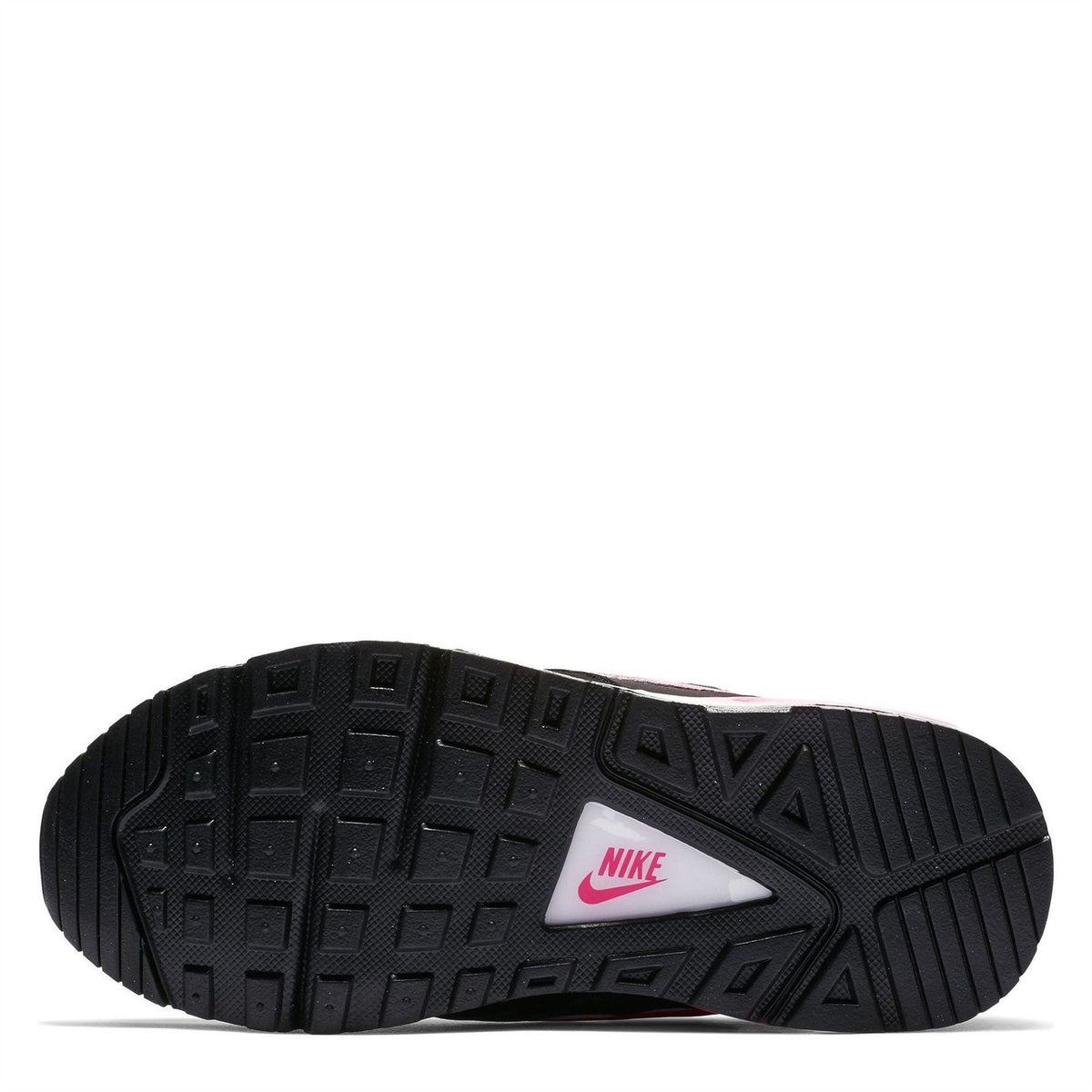 Nike Air Max Ivo kids' black outsole tread with pink Nike logo triangle