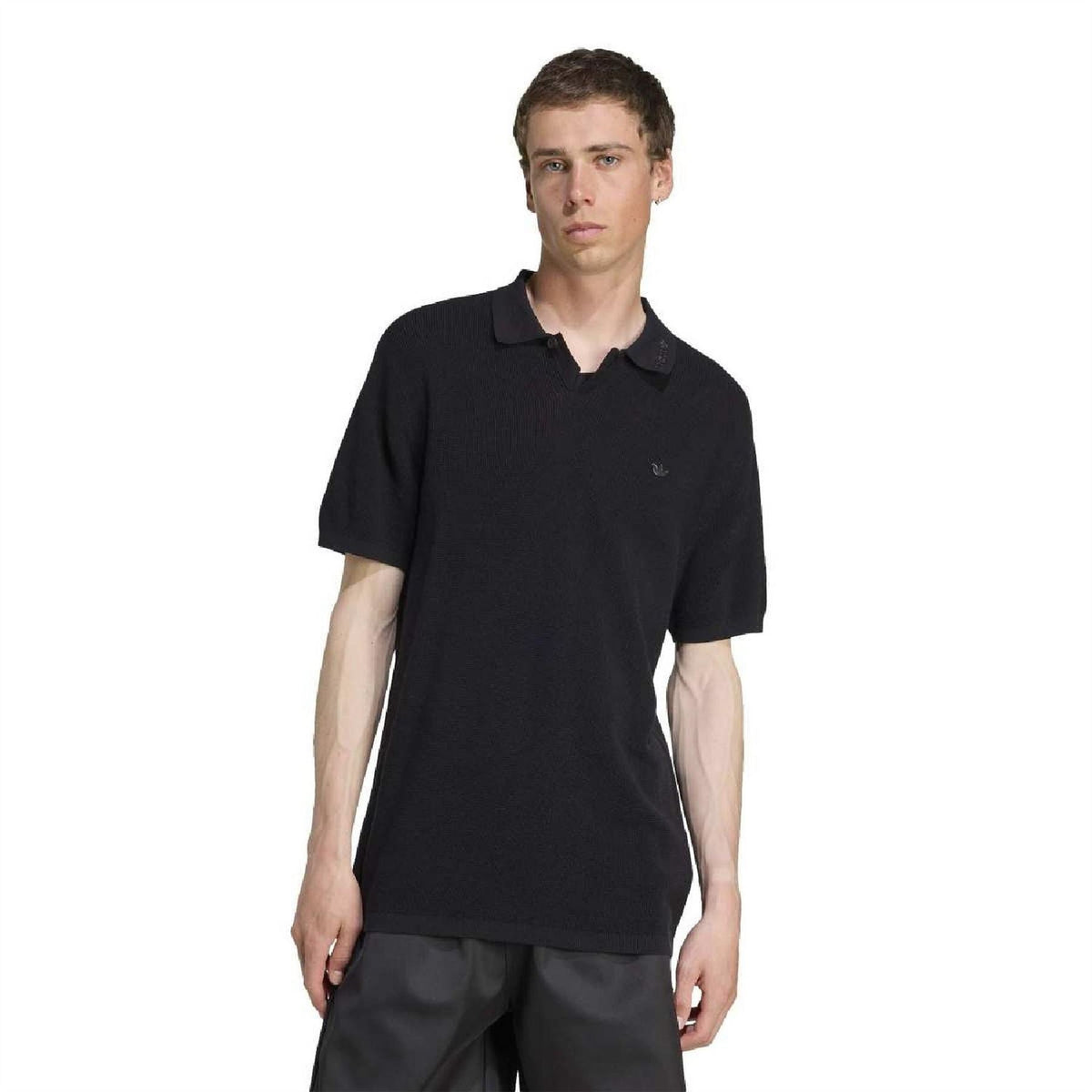 Men's adidas Originals black polo shirt with short sleeves and chest logo