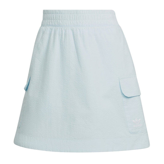Light blue mini tennis skirt with elastic waistband, pleated panels, side pocket