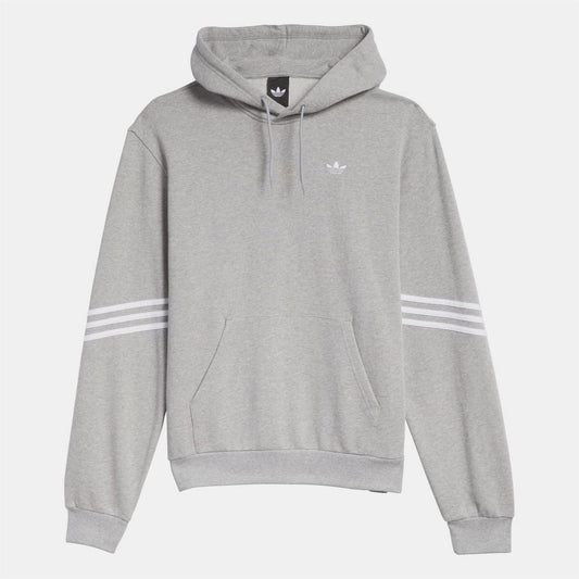 Grey adidas Originals hoodie with hood, drawstrings, kangaroo pocket and striped sleeves