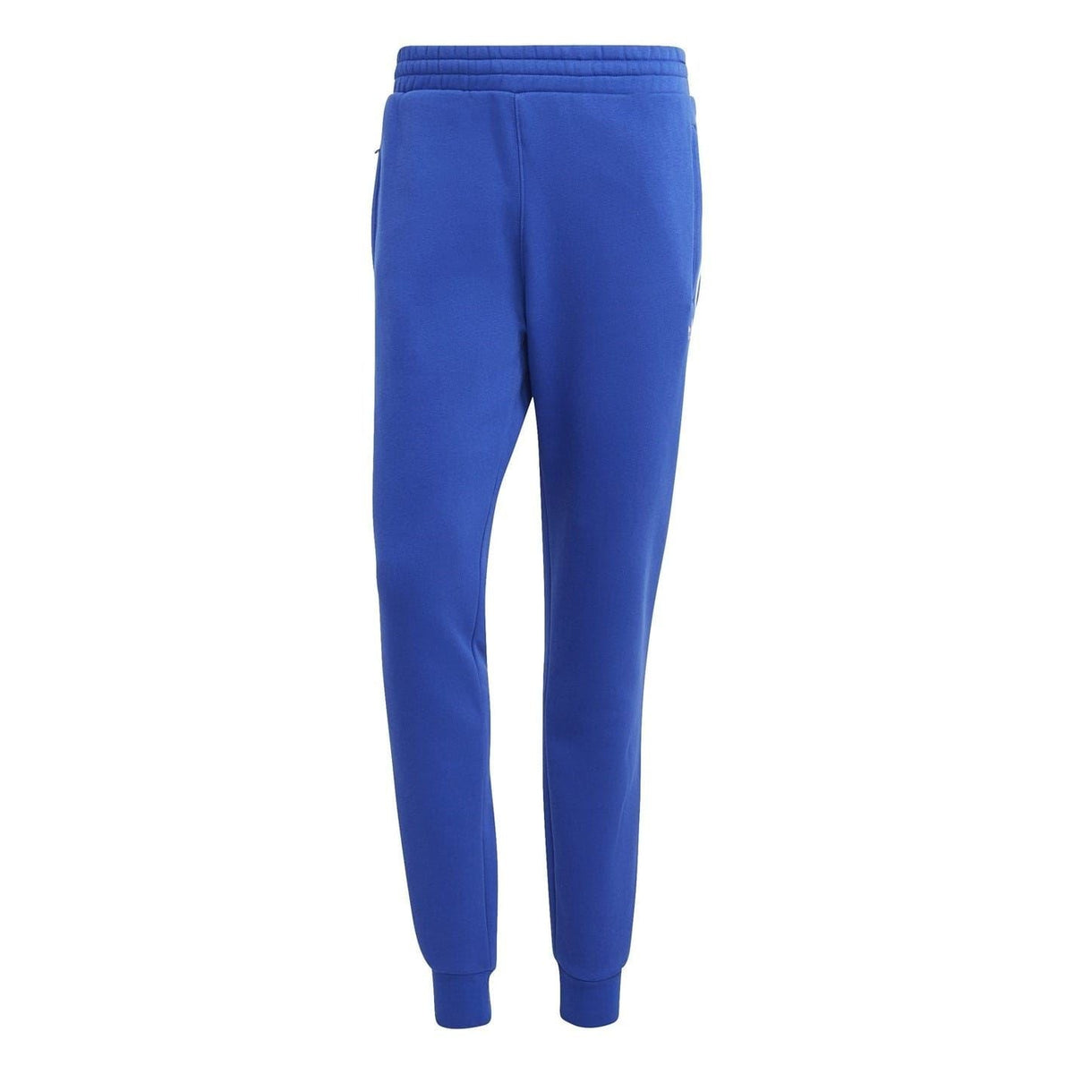 adidas Originals closed-cuff joggers, blue knit with tapered legs and ankle cuffs