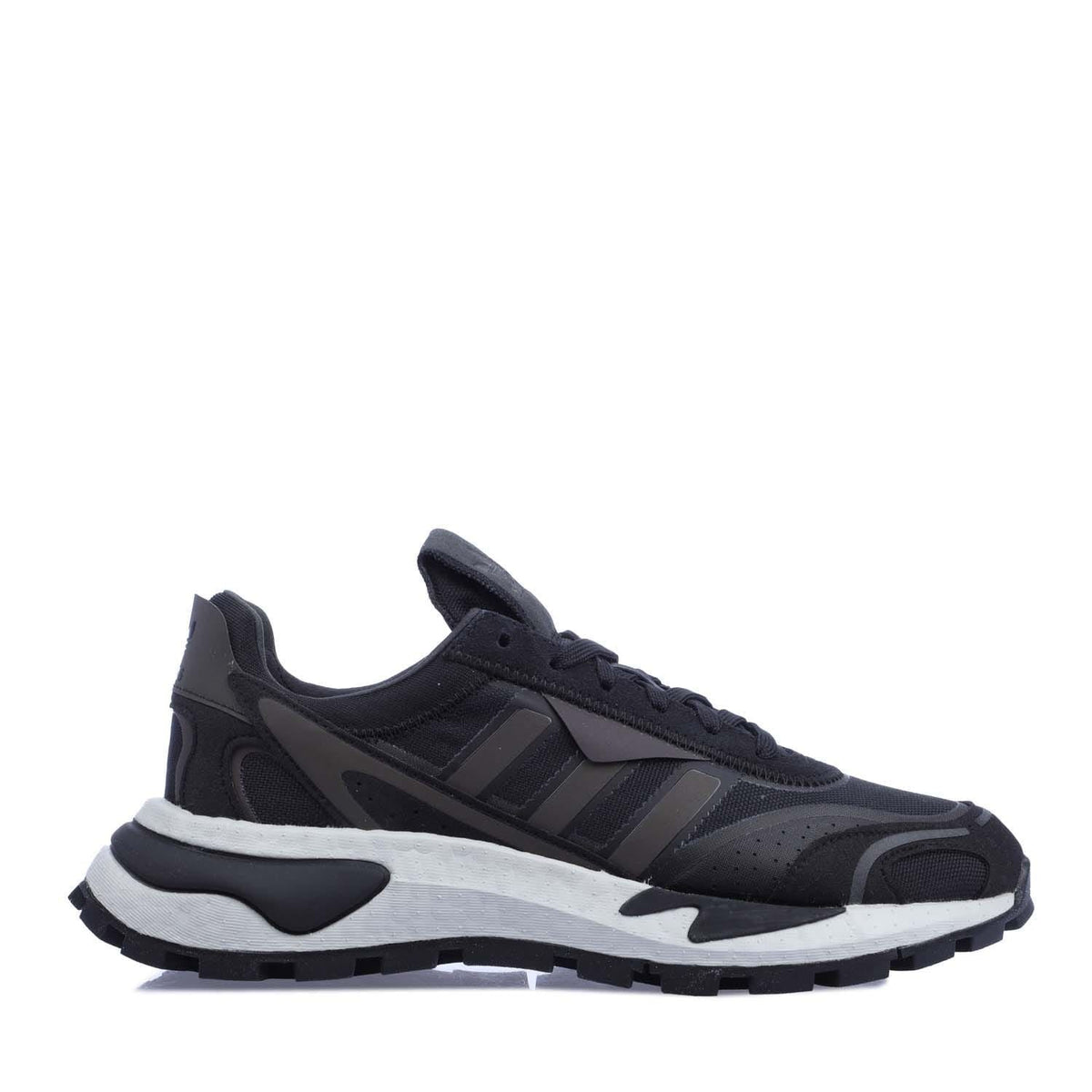 Black adidas Originals Retropy P9 trainers with padded sole and lace-up design.