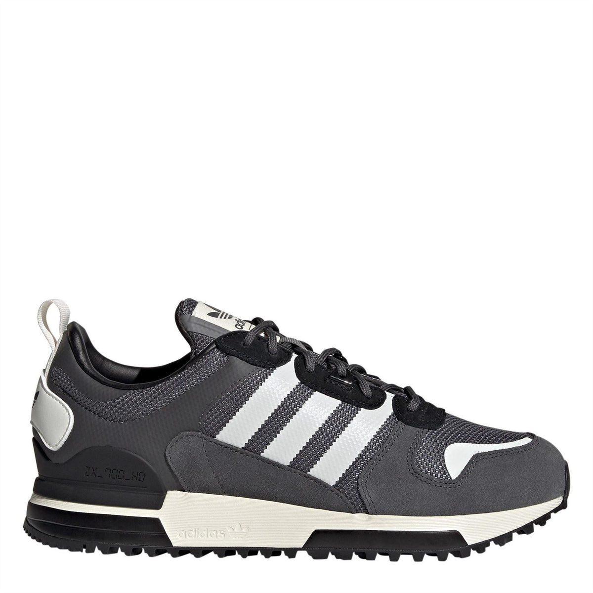 adidas Originals ZX 700 HD low-top trainers in black and white with textured details, showcasing athletic footwear design