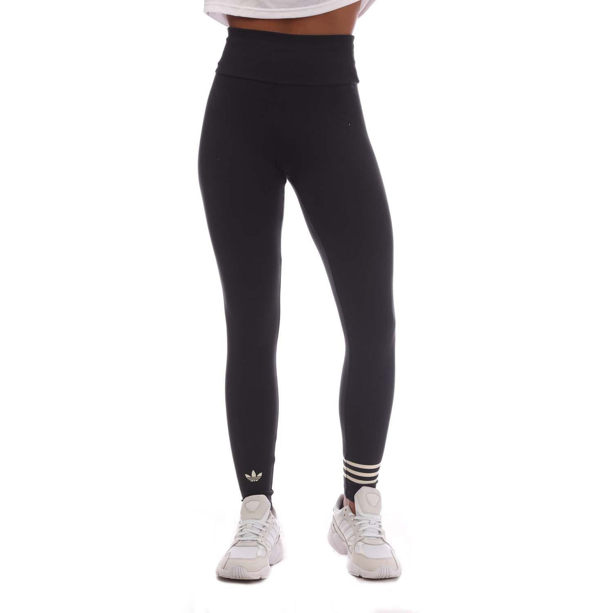 Black adidas Originals leggings with full-length fit and trefoil logo at ankle
