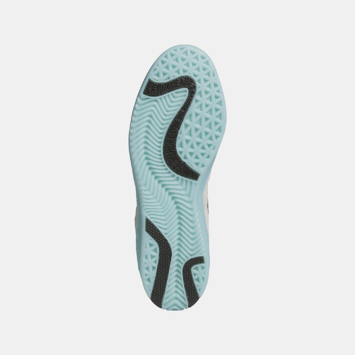 Light blue rubber outsole with textured traction and black side support.