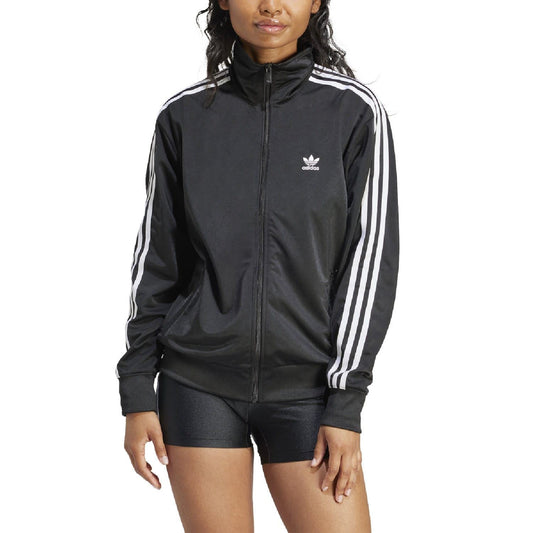 Black adidas Originals track jacket with stand collar and white triple stripe sleeves