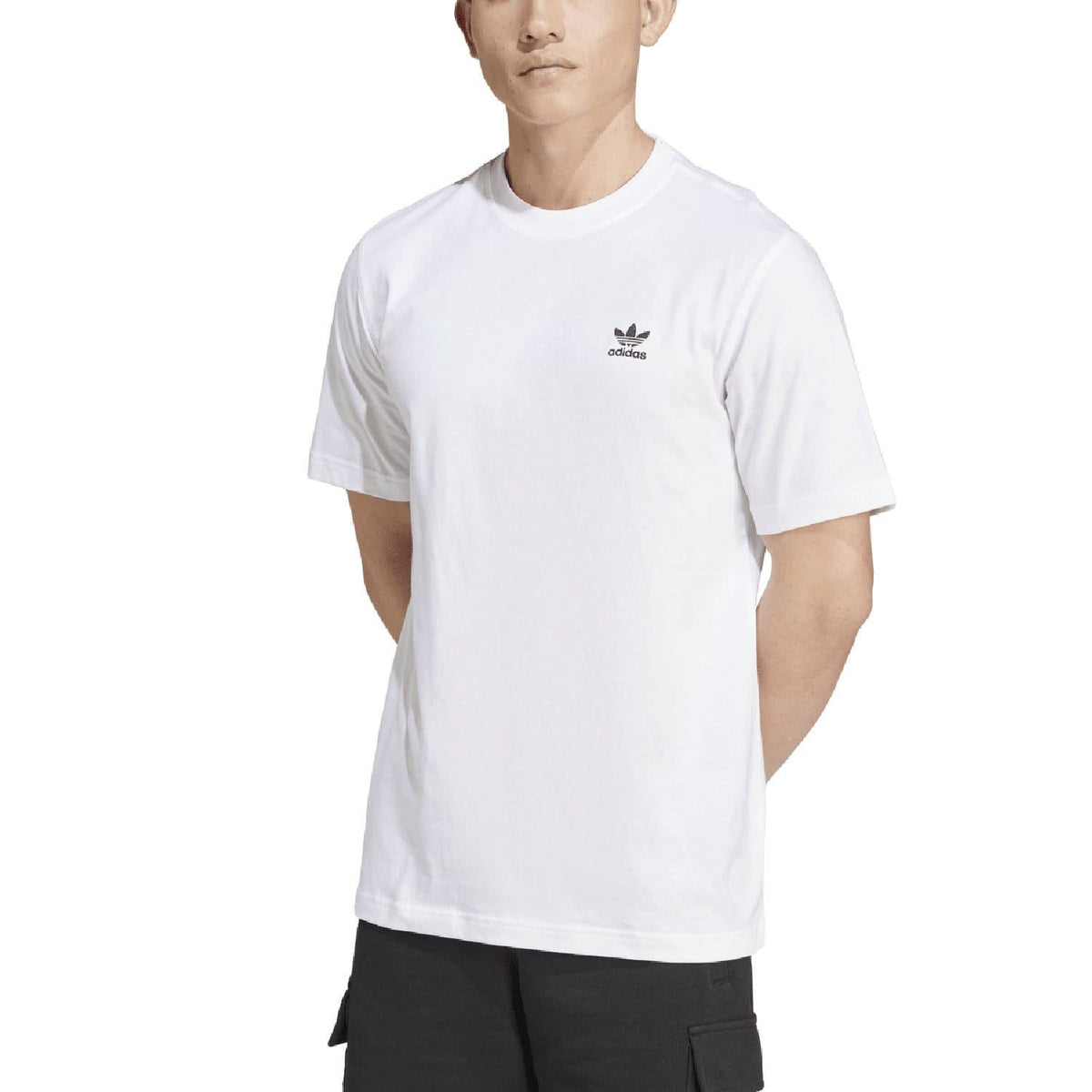 White adidas Originals crew-neck T-shirt with small trefoil logo at center chest